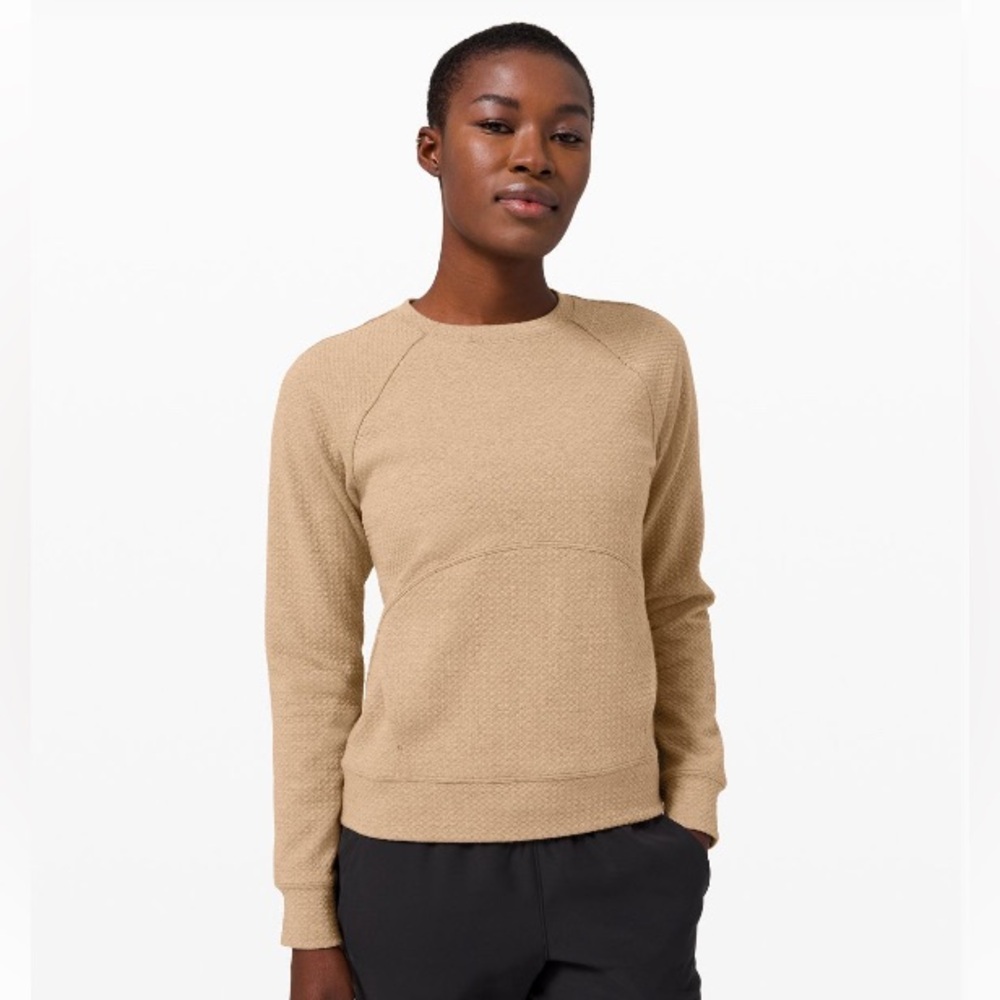 Lululemon RARE catch a moment crew  sweater light brown soft double layered 4